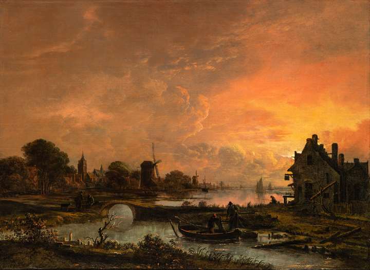 Wide evening River Landscape.